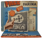 Grocers Display Stand for "Moving Picture Machine" Featuring The Three Stooges -- Measures 12.5" x 11" x 7" as Displayed -- Wear & Closed Tears to Machine Cut-Out, Overall Fair to Good Condition